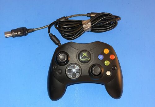 Original Microsoft Xbox S-Type OEM Black Wired Controller - w/ Breakaway Cable!
