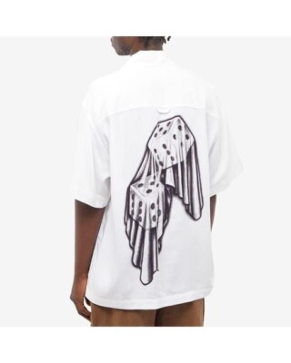 Awake NY Dice Printed Rayon Camp Oversized Shirt White Size L