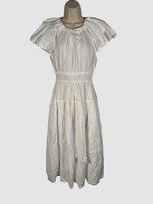 $375 Ulla Johnson Women's White Cotton Puff Sleeve Drawstring Waist Dress Sz 6