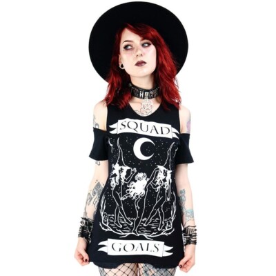 Witchy Cold Shoulder Top - Squad Goals - Black Gothic Summer Cold Shoulder Top