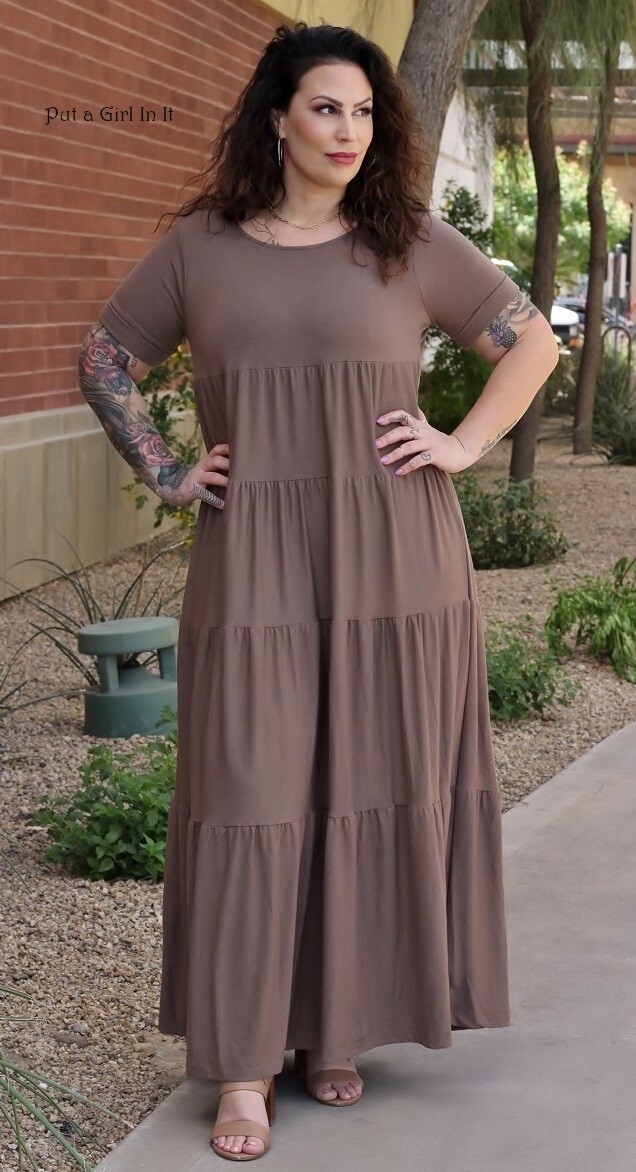 New Womens PLUS SIZE CHERRY RED or TAUPE TAN JERSEY TIERED BOHO MAXI DRESS  1X 2X | eBay