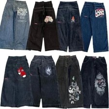 Pantalones de mezclilla retro de pierna ancha Jnco unisex hip-hop holgados calce informal monopatín
