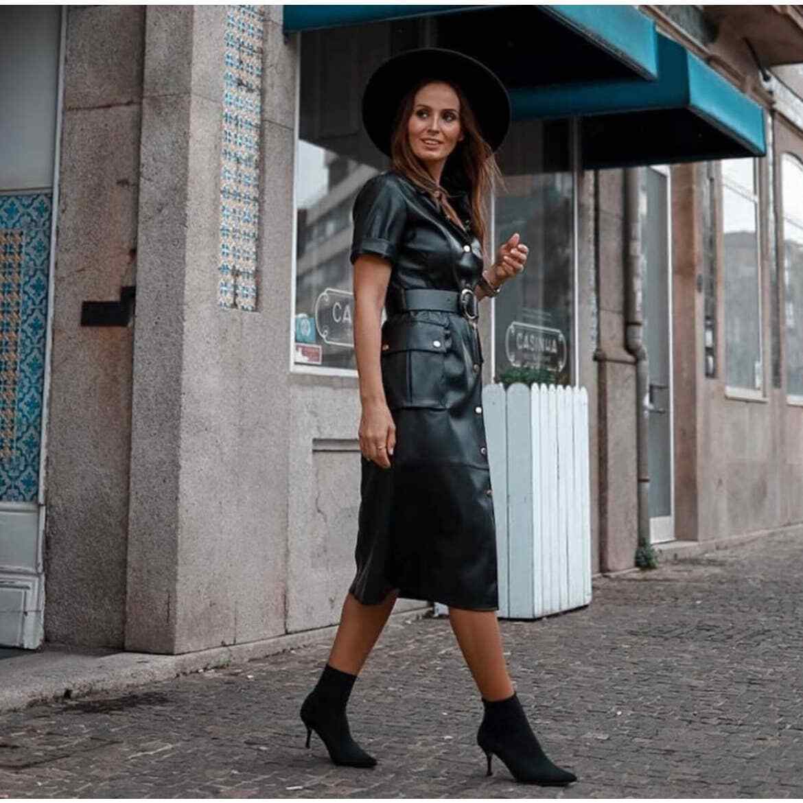 Zara Black Faux Leather Snap Front Dress | eBay