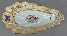 Darte Old Paris Hand Painted Floral Butterflies Cream & Gold Dessert Dish