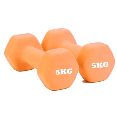 Neoprene Dumbbells 5KG x Weights Iron Hand Aerobic Workout Fitness Gym  Orange UK