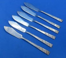 Silver plate electroplate vintage Art Deco antique set of six fish cutlery forks