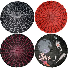 Kreepsville 666 Fabric Shade Parasol Bamboo Handle 32" Wide Spiderweb Elvira NWT