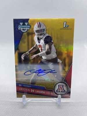 Jayden De Laura 2023 Bowman Chrome University Gold Refractor Auto /50 1st