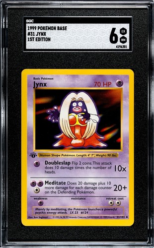 1999 Pokémon Base Set #31 Jynx – 1st Edition Shadowless SGC 6 Vintage Card