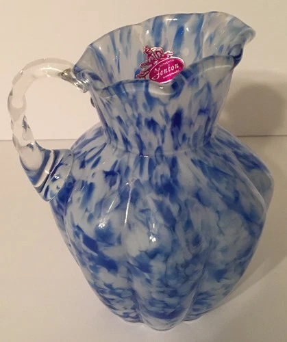 Fenton Vintage Blue Mist Vasa Murrhina Splatter Glass Pattern Pitcher Vase