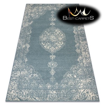 Orientteppich 100% NATURWOLLE ''ABBY'' Vintage Boho Blau Beige Beste Qualität