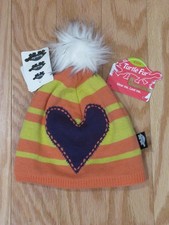 Turtle Fur Kids Girls Fleece Lined Pom Beanie Hat Heart BRAND NEW WITH TAG 