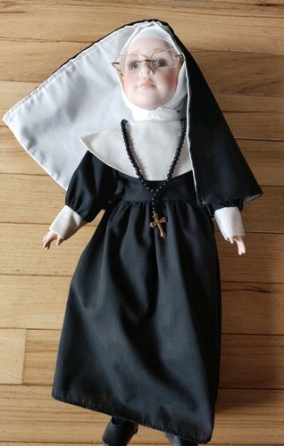 Vintage Porcelain Nun Doll w/ Glasses & Rosary 16” Religious Catholic Numbered