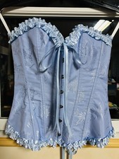 Szivyshi Blue Floral Jacquard Lace Up Corset Boned Bustier Cosplay S Adjustable