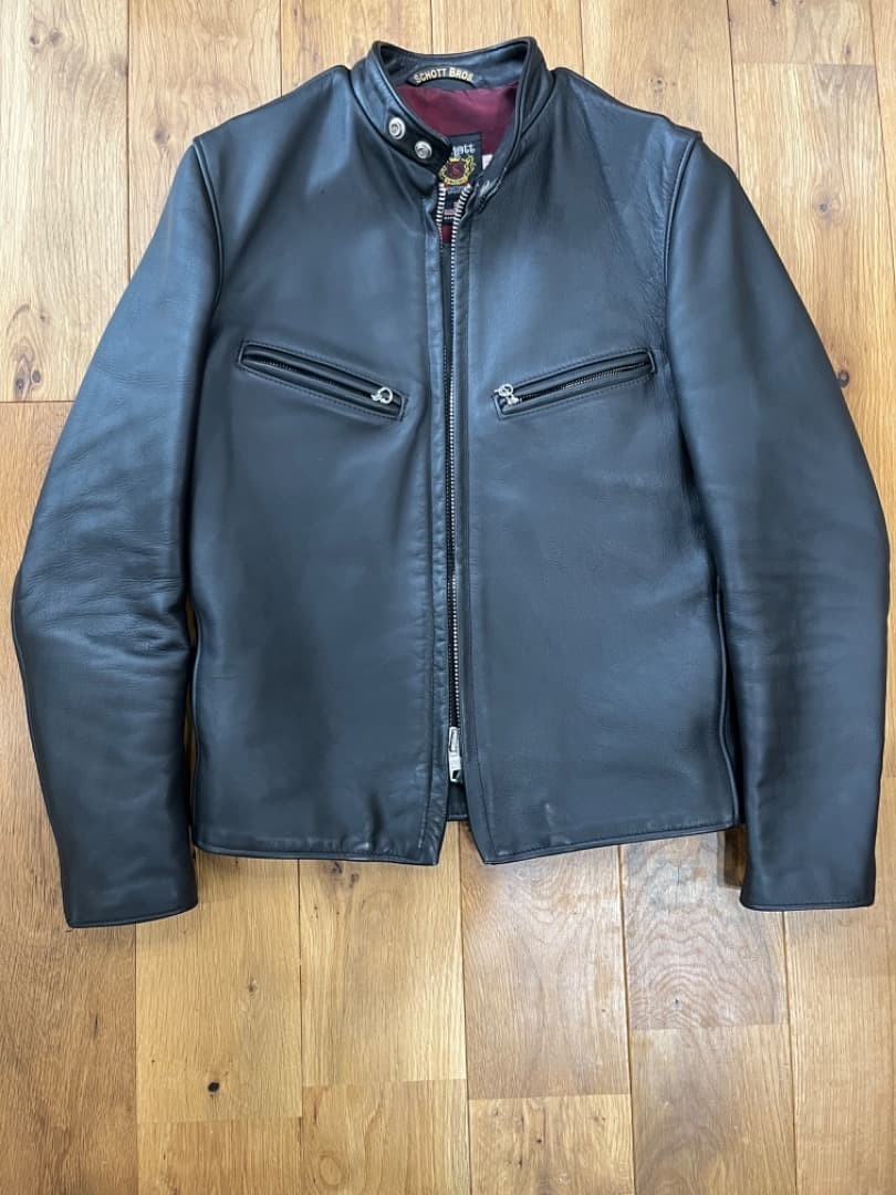 Schott 641XX Single Rider Jacket S Black Cowhide Wine Lining