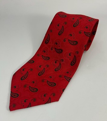 Vtg Commodore Trevira 100% Polyester Red Green Paisley Design Tie 54'' x 4.25''