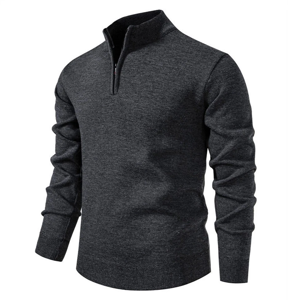 Men's Zipper Sweater Casual Knitted Pullover Warm Sweaters - Image 3 of 4