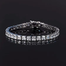 8Ct Princess Cut Certified Lab-Grown/CVD Diamond Charm Tennis Bracelet 14k Gold