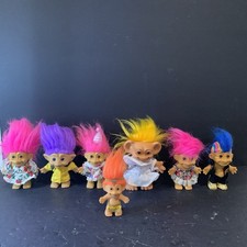 Russ Berrie Troll Dolls Bundle Lot of 7 1990s Retro Toys Assorted Vintage