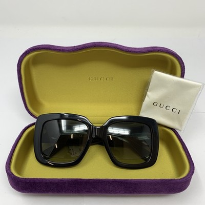 Gucci Sunglasses GG0141SN 001 Shiny Black Square Frames w/ Gradient Lenses