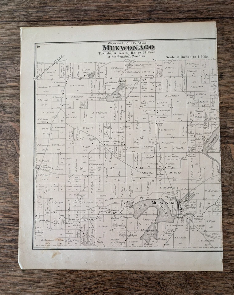 Vintage 1873 Atlas Plat Map ~ Mukwonago Township Waukesha County Wisconsin #10 - Image 2 of 4