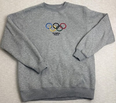 Greece Sweatshirt Mens Medium Gray Olympic Rings Strangel Olympia Crewneck