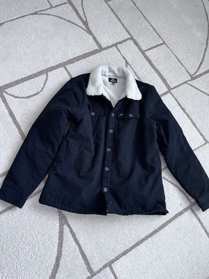 Threadbare Sherpa Lined Jacket Mens L Black Button Up Workwear Coat Warm