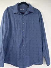 Tasso Elba Button Down Dress Shirt Mens XL Blue Cotton Modern Office Preppy