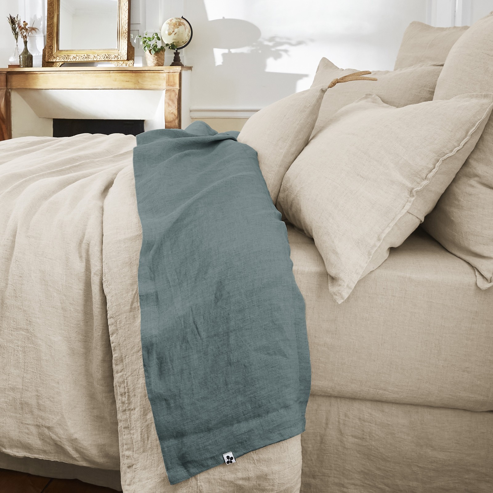 Drap plat 240x300 cm Lin Ardoise | Grand lit 2 places