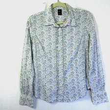 Gap Shirt Womens Size M White Floral Ruffle Placket Long Sleeve Cotton Button Up
