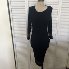 Stilletto's black body con long dress ribbed green stripe large