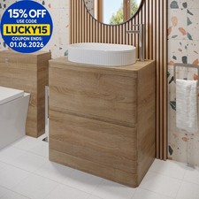 800mm Bathroom Countertop Vanity Unit Fluted Oval Basin Sink Freestanding Oak