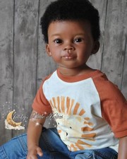 28IN Reborn Baby Doll Lifelike Dark Skin Toddler Boy Rooted Short Afro Hair Gift