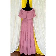 Flowy Boho Romantic Dusty Pink Off Shoulder Tiered Prairie Dress | Baltic Born S