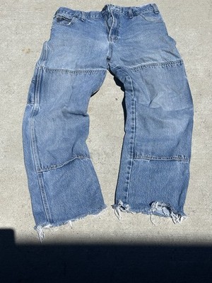 Vintage Dickies Men's Blue Medium Wash Relaxed Fit double knee Carpenter jeans