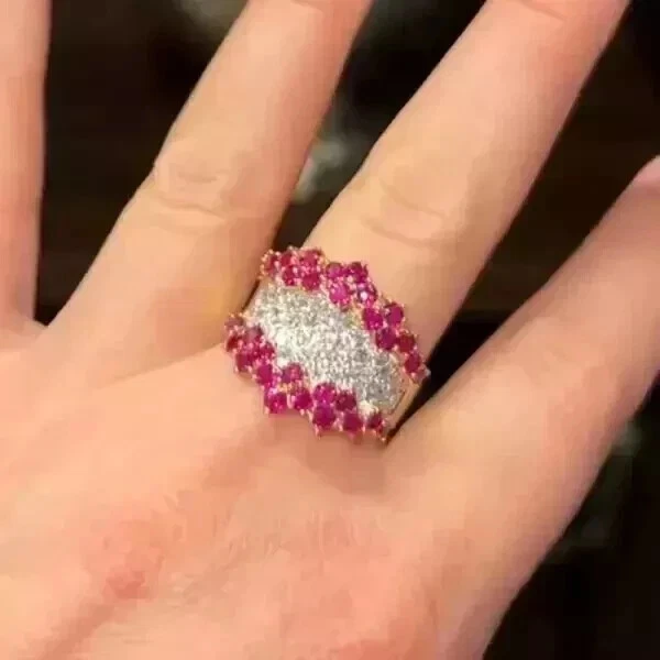 2.30Ct Round Cut Lab Created Ruby Cluster Cocktail Ring 14K Yellow Gold Plated - Image 3 of 4