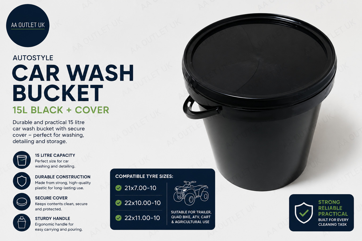 AutoStyle Car Wash Bucket 15L Black Cover 11.02x11.02x12.6