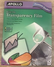 WRITE-ON TRANSPARENCY FILM - 25 SHEETS WO100C-25 8 1/2 x 11" NEW SEALED - APOLLO