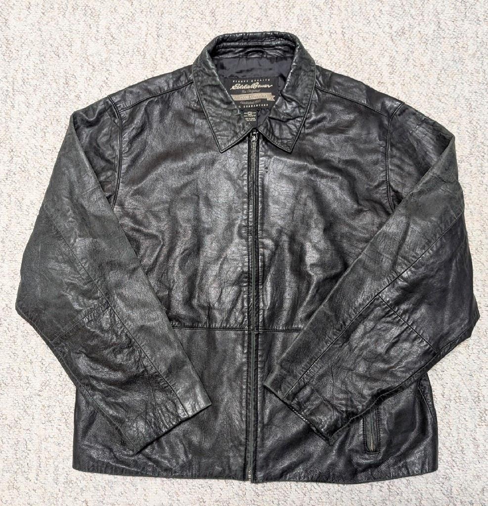 vintage EDDIE BAUER leather jacket L black LAMBSKIN butter-soft