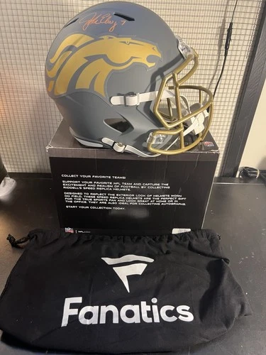 John Elway Autographed Denver Broncos Full Size Slate Speed Rep Helmet Fanatics