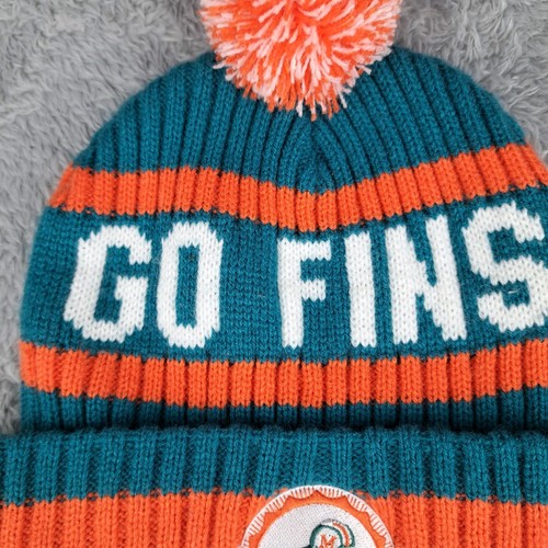 Miami Dolphins Hat Cap Beanie Teal Orange Retro Logo NFL Football Knit Pom OS - Picture 3 of 7