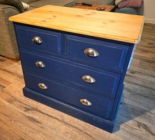 chest of drawers wood hand painted blue upcycled vintage gorgeous luxury robust