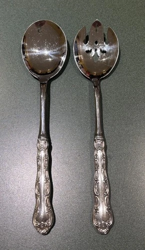 Gorham Strasbourg Sterling Silver Salad Serving Set Pierced 11 3/8"