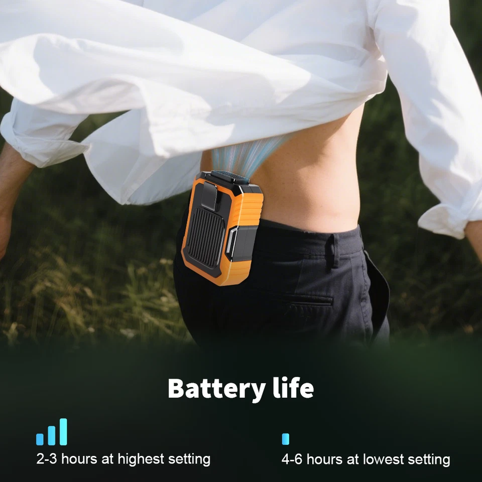 6000mAh Waist Clip Fan Outdoor Personal Portable Cooling Belt USB Rechargeable - image 2 of 4