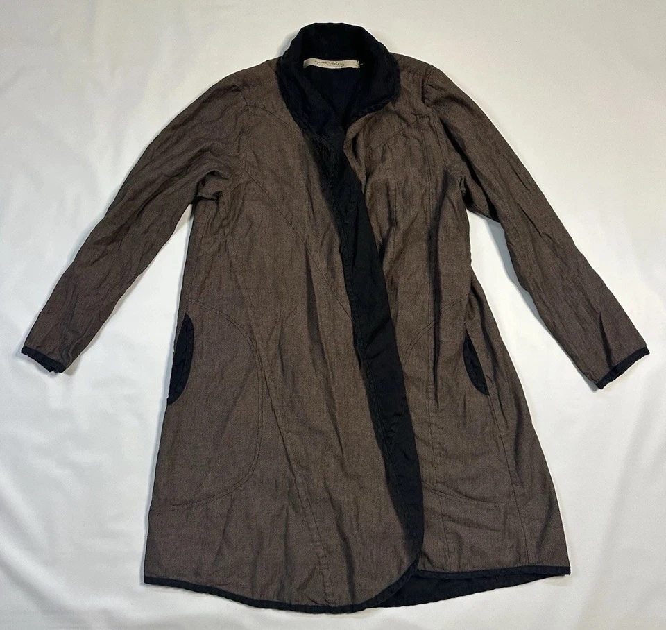 Chaqueta larga holgada para mujer CYNTHIA ASHBY 100 % lino Lagenlook talla S/M Foto 3 de 4
