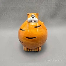 Vintage Cat/Tiger Money Box Orange Ceramic Coin Bank Cute Animal Collectible