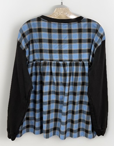 Pilcro Anthropologie Contrast Flannel Pullover Sweatshirt Black Blue Women’s M - Bild 7 von 17