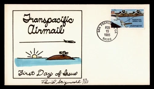 DR WHO 1985 FDC CHINA CLIPPER FLIGHT ANIV STIGEWALD HAND COLORED CACHET M77746