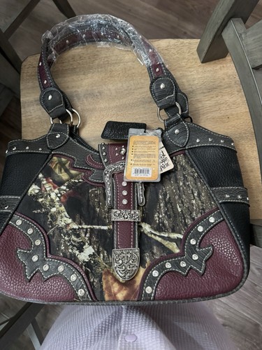 Handtasche verdeckte Handpistole weinrot und braun Farben  - Bild 2 von 9