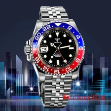 Tandorio 40mm Black Dial GMT Sapphire Glass Luminous NH34A Men Watch Left Crown